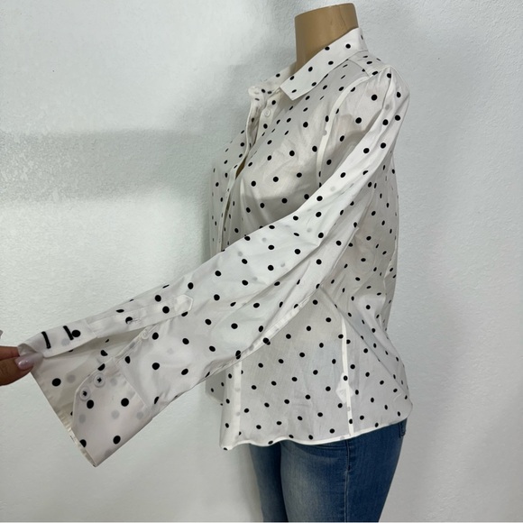 Talbots no iron polka dot button down blouse long sleeve shirt worms. Size 12 - Picture 2 of 16